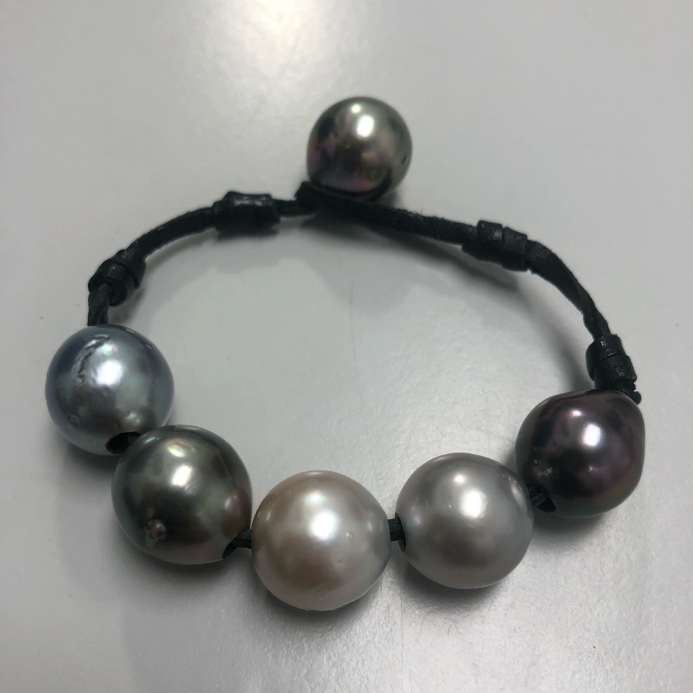 South sea pearls with Black leather bracelet